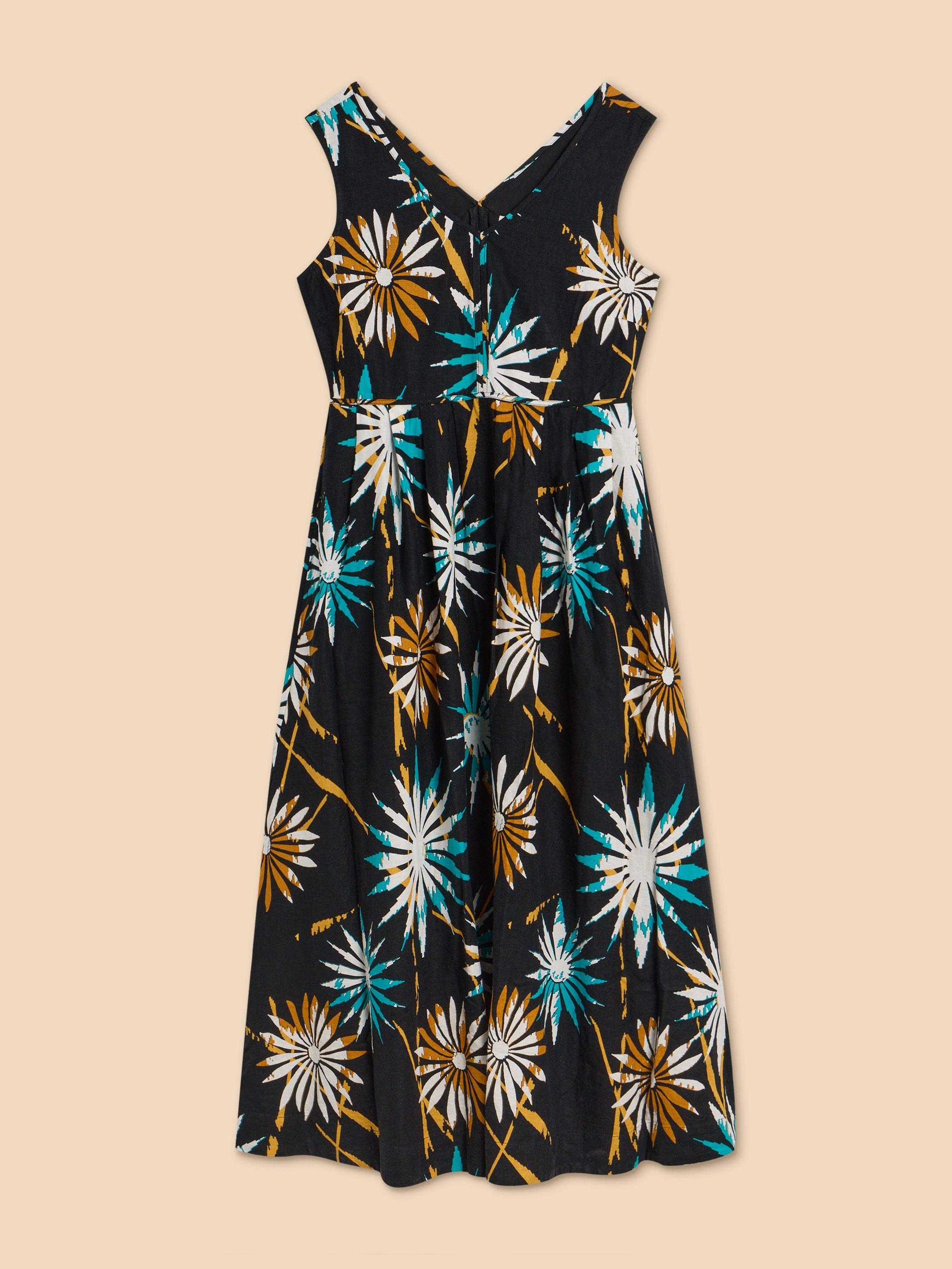 Gigi Linen Blend Maxi Dress in BLACK PRINT | White Stuff