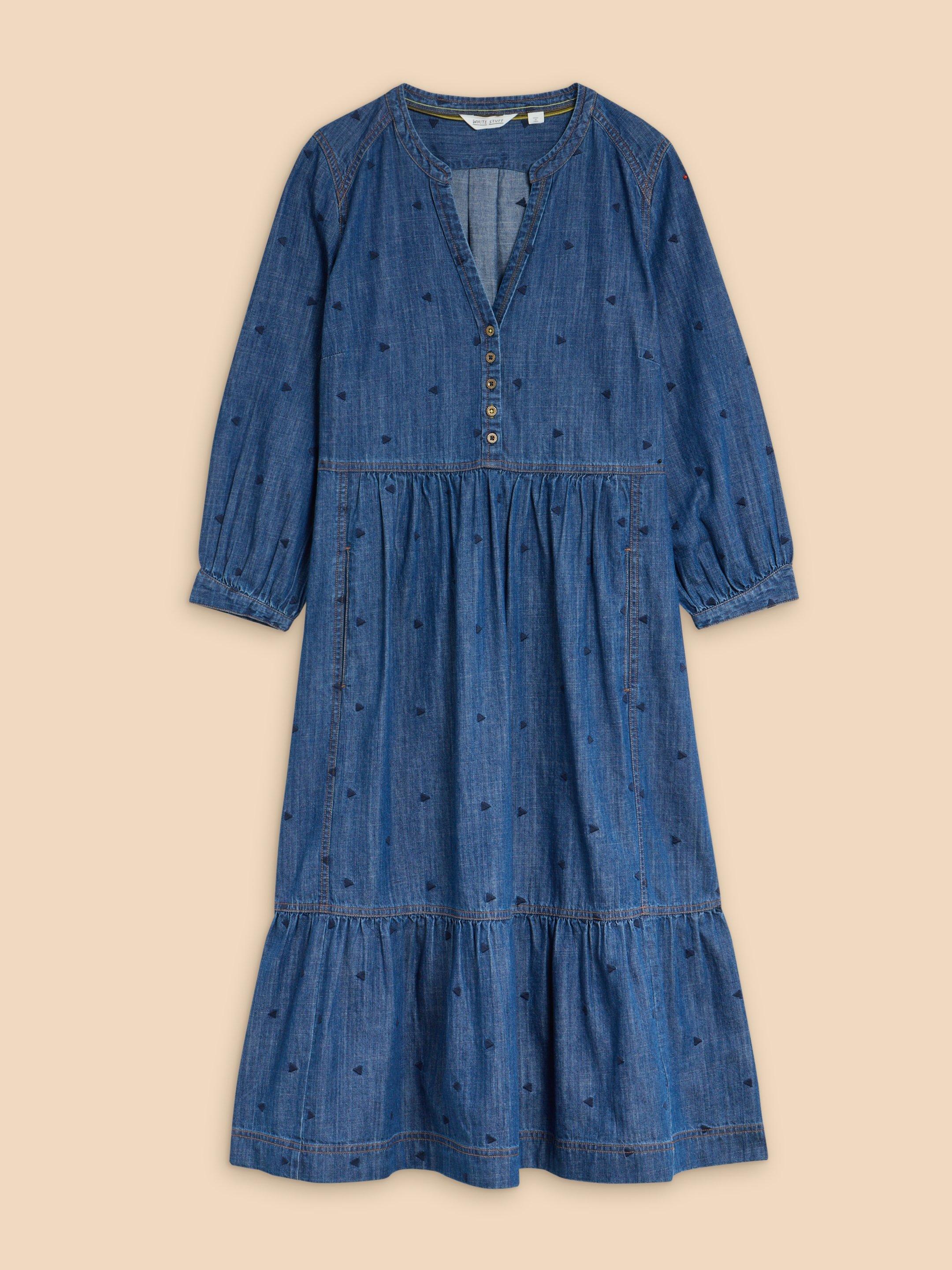 Naya Denim Midi Dress in MID DENIM - FLAT FRONT