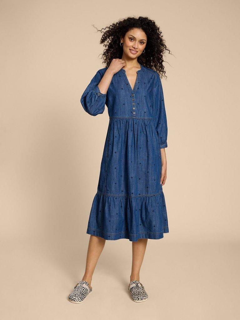 Naya Denim Midi Dress in MID DENIM - LIFESTYLE