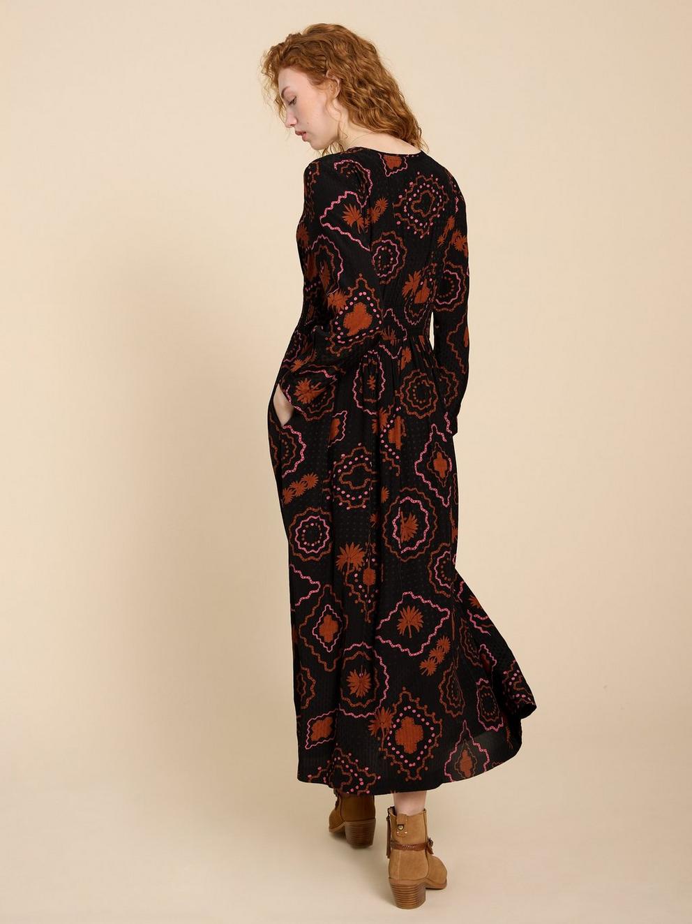 Edie Eco Vero Maxi Dress in BLK PR - MODEL BACK