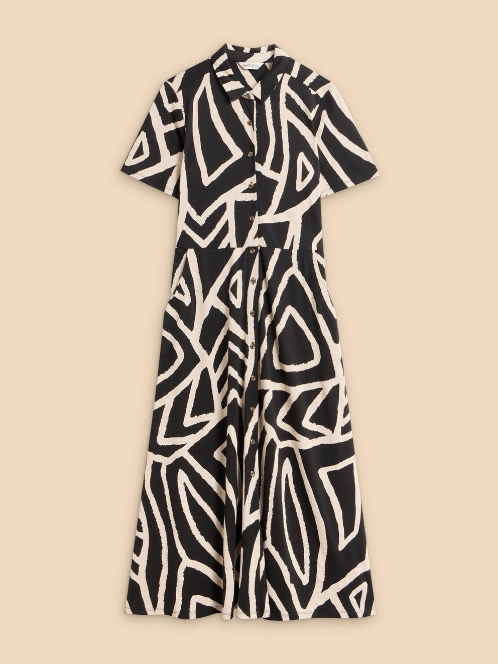 Rua Jersey Print Midi Dress in BLK MLT - FLAT FRONT