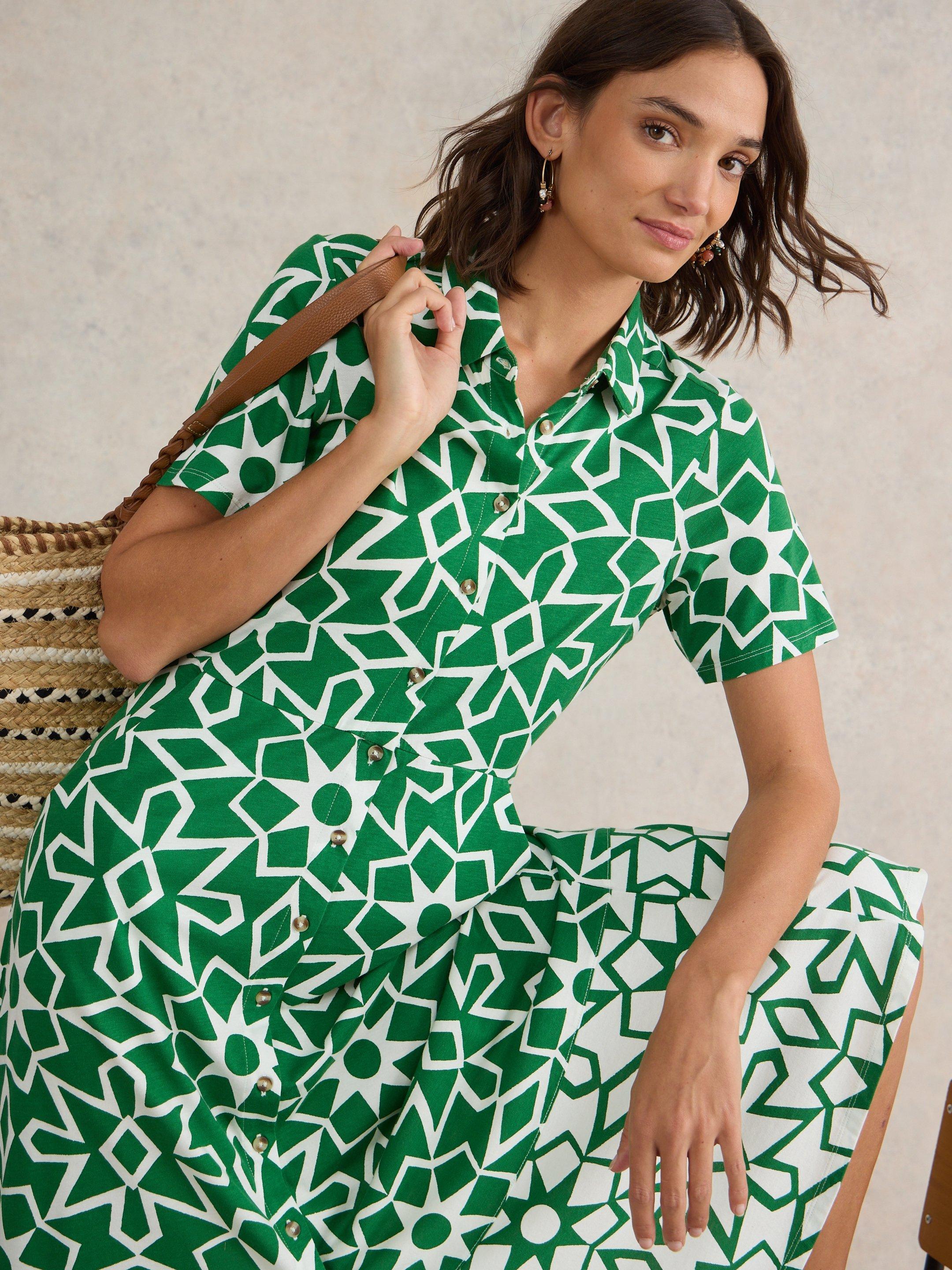 Rua Jersey Print Midi Dress in GREEN PR - LIFESTYLE