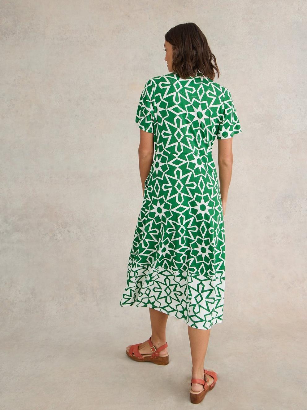 Rua Jersey Print Midi Dress in GREEN PR - MODEL BACK