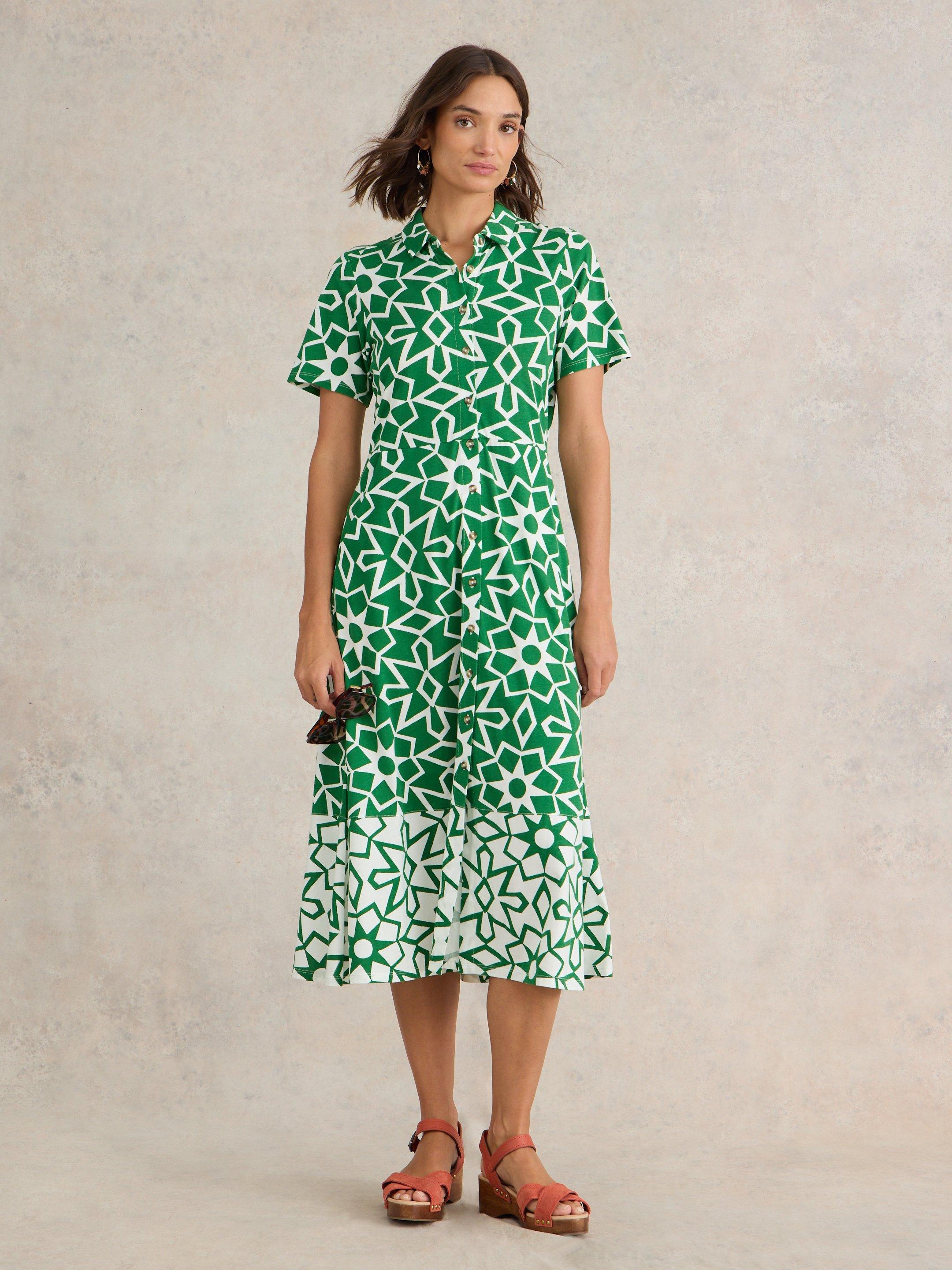 Rua Jersey Print Midi Dress in GREEN PRINT | White Stuff