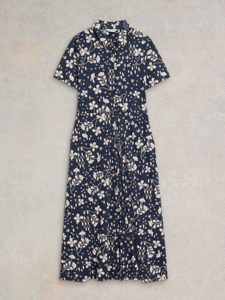 Rua Jersey Print Midi Dress in NAVY PR - FLAT FRONT