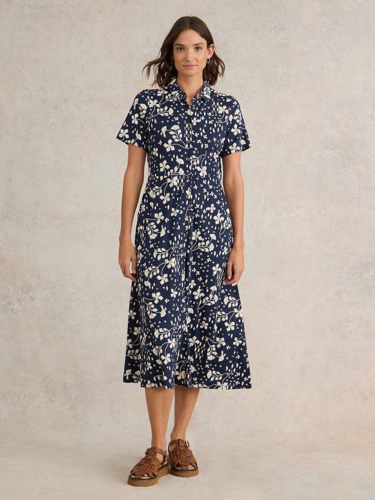 Rua Jersey Print Midi Dress in NAVY PRINT | White Stuff