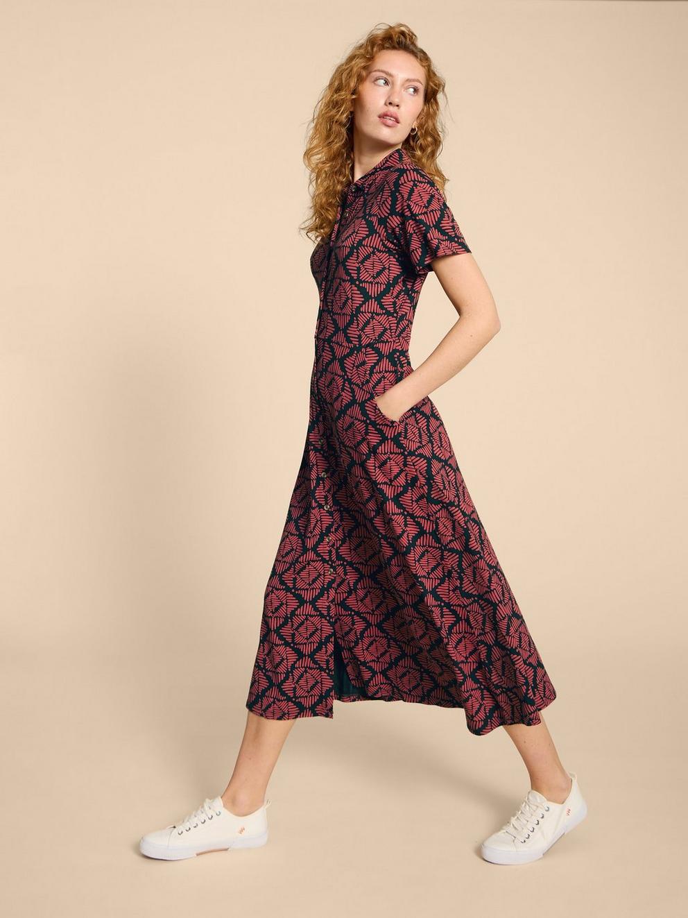 Rua Jersey Print Midi Dress in PINK PR - LIFESTYLE