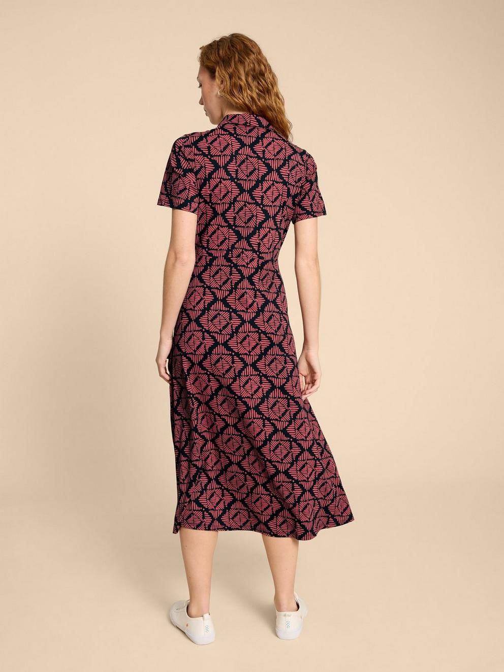 Rua Jersey Print Midi Dress in PINK PR - MODEL BACK