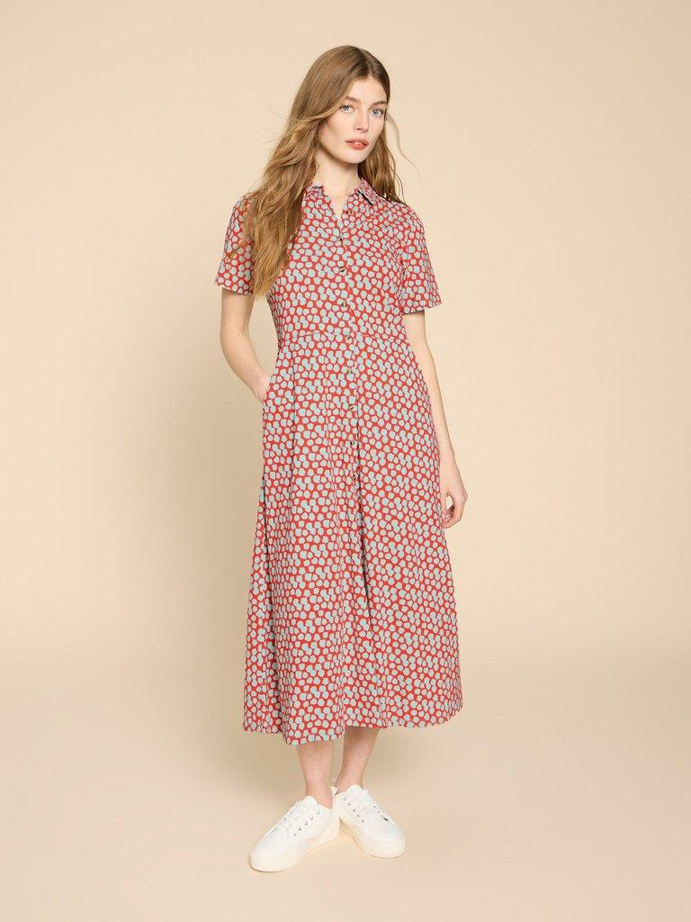 Rua Jersey Print Midi Dress in RED PR - MODEL FRONT