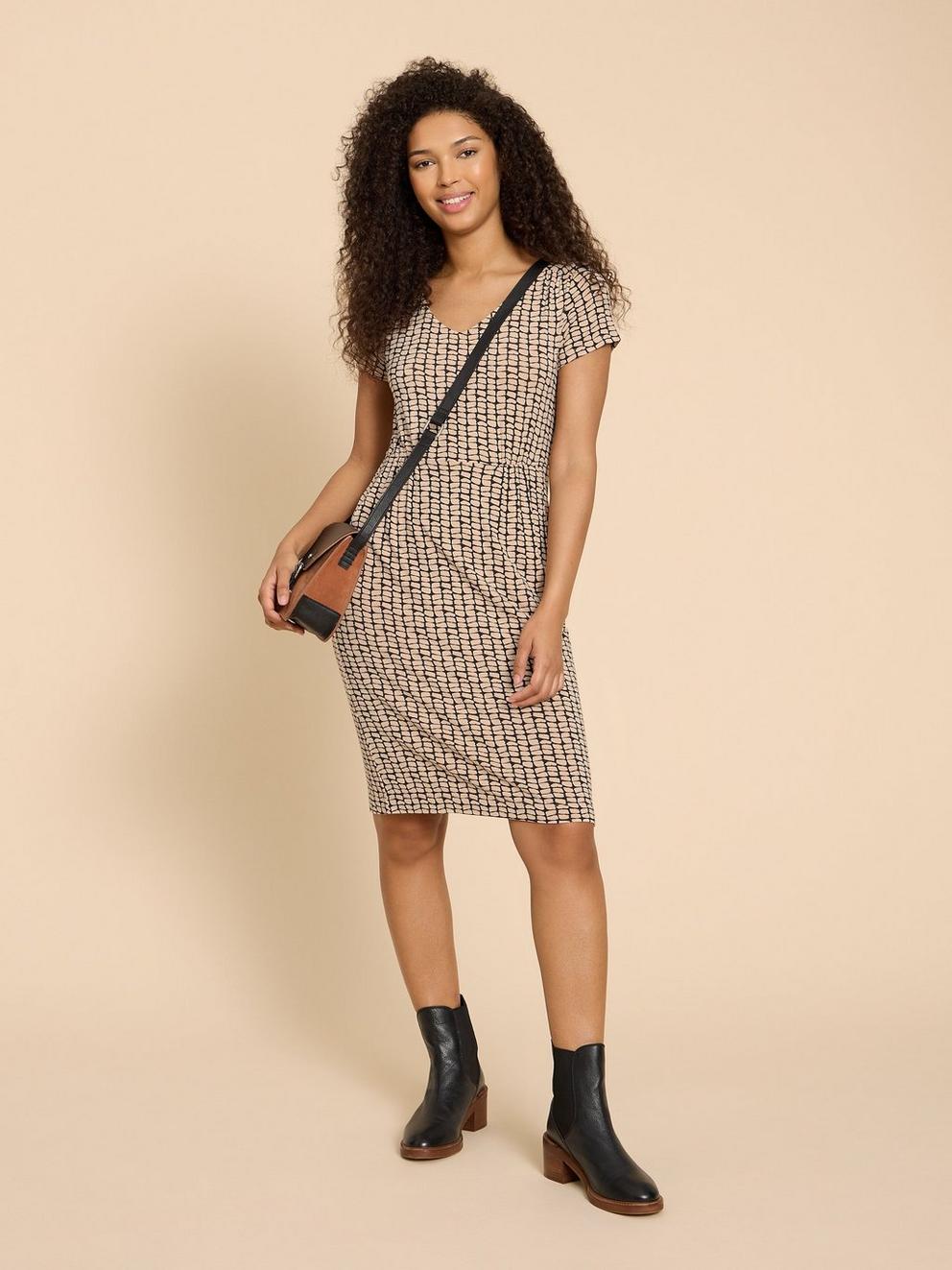 Tallie V Neck Jersey Dress in BLK PR - LIFESTYLE