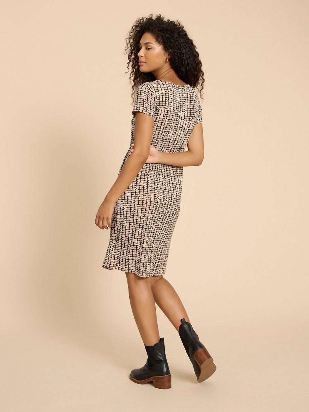 Tallie V Neck Jersey Dress in BLK PR - MODEL BACK