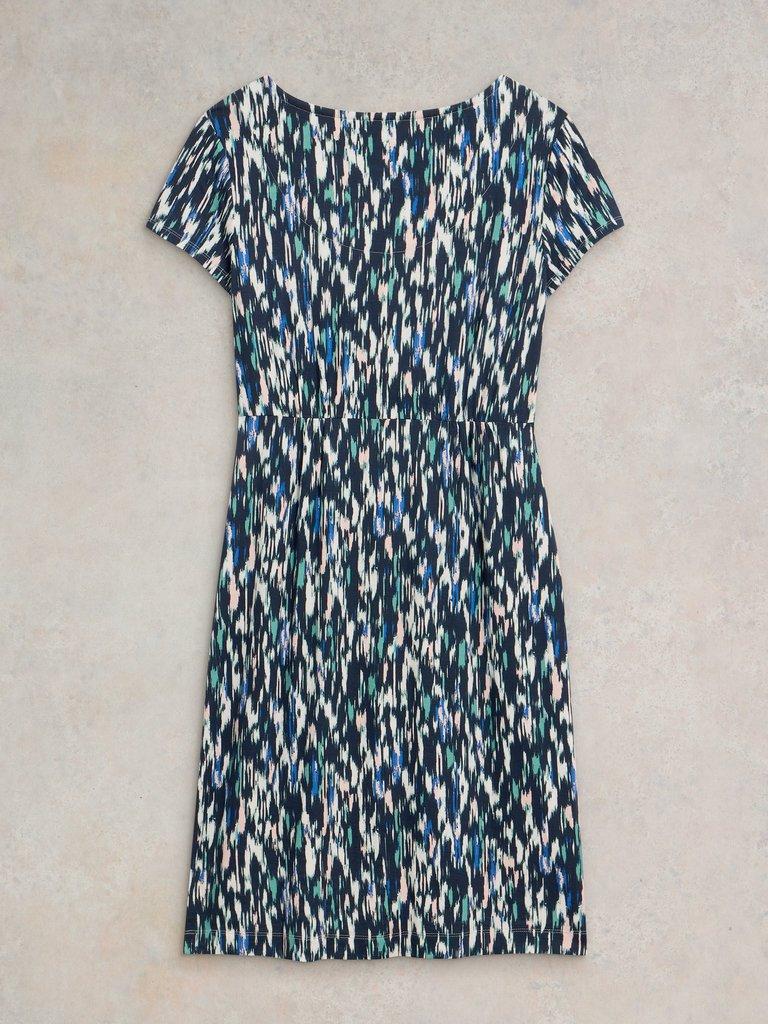 Tallie V Neck Jersey Dress in NAVY MULTI - FLAT BACK