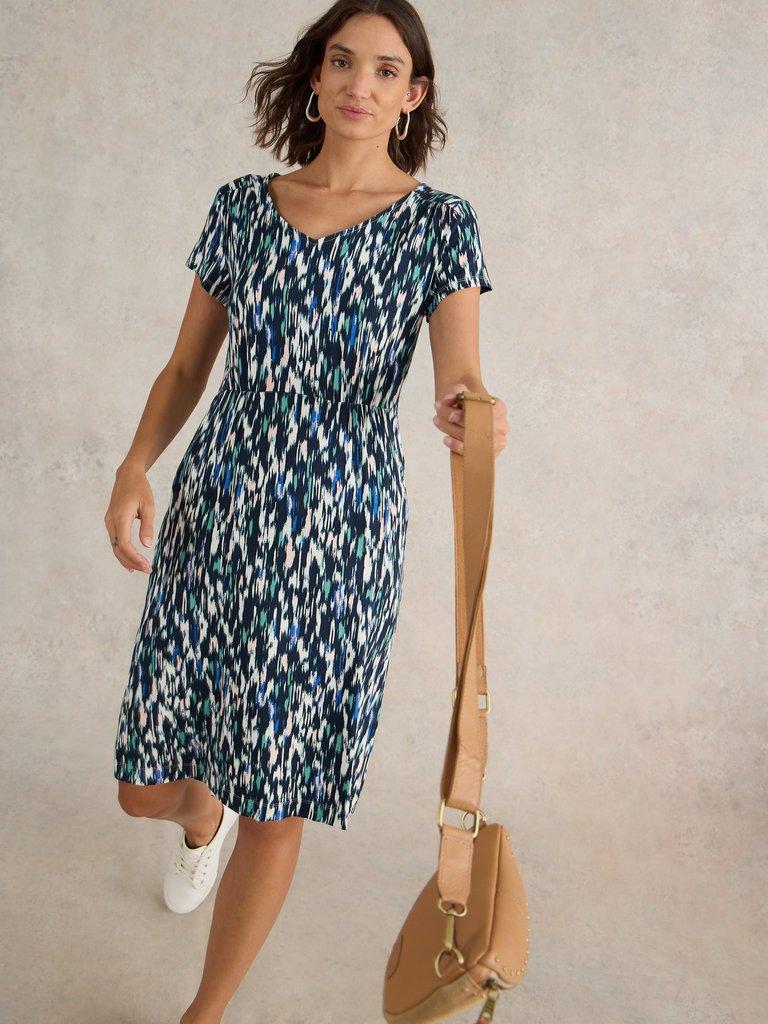 Tallie V Neck Jersey Dress in NAVY MULTI - LIFESTYLE