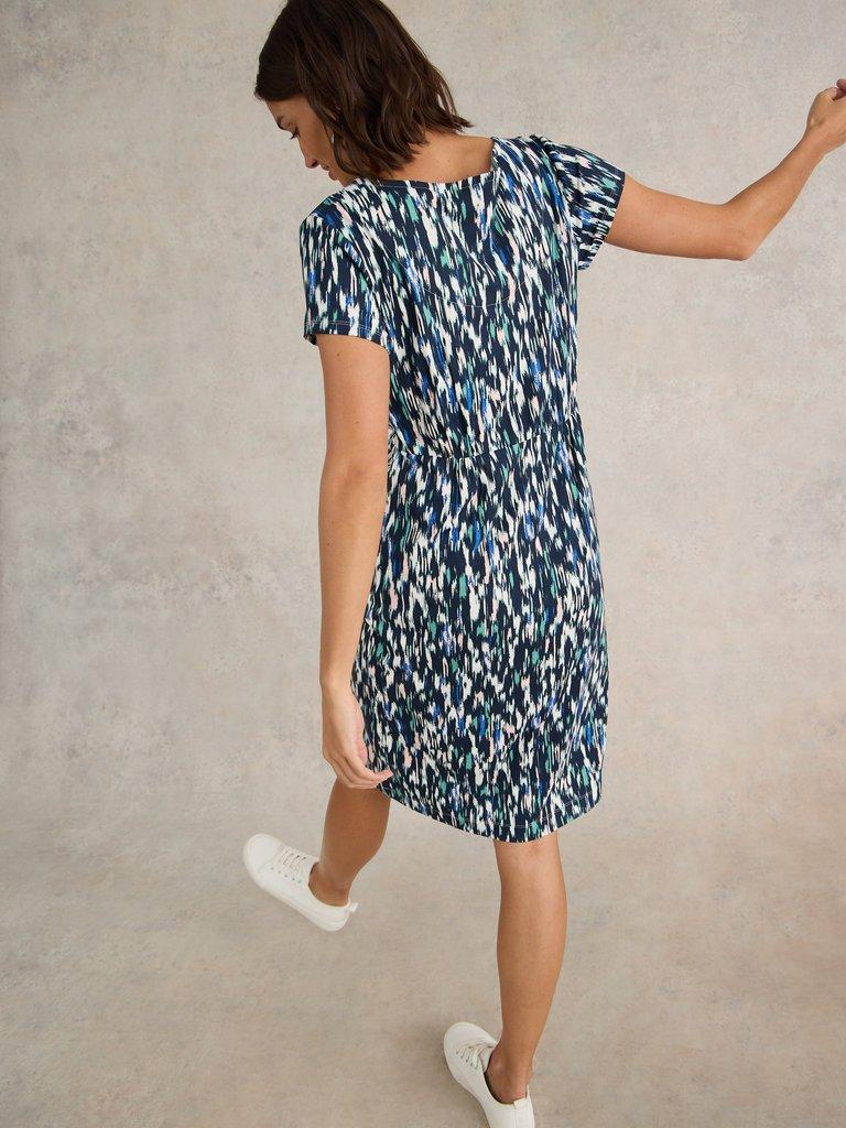 Tallie V Neck Jersey Dress in NAVY MULTI - MODEL BACK