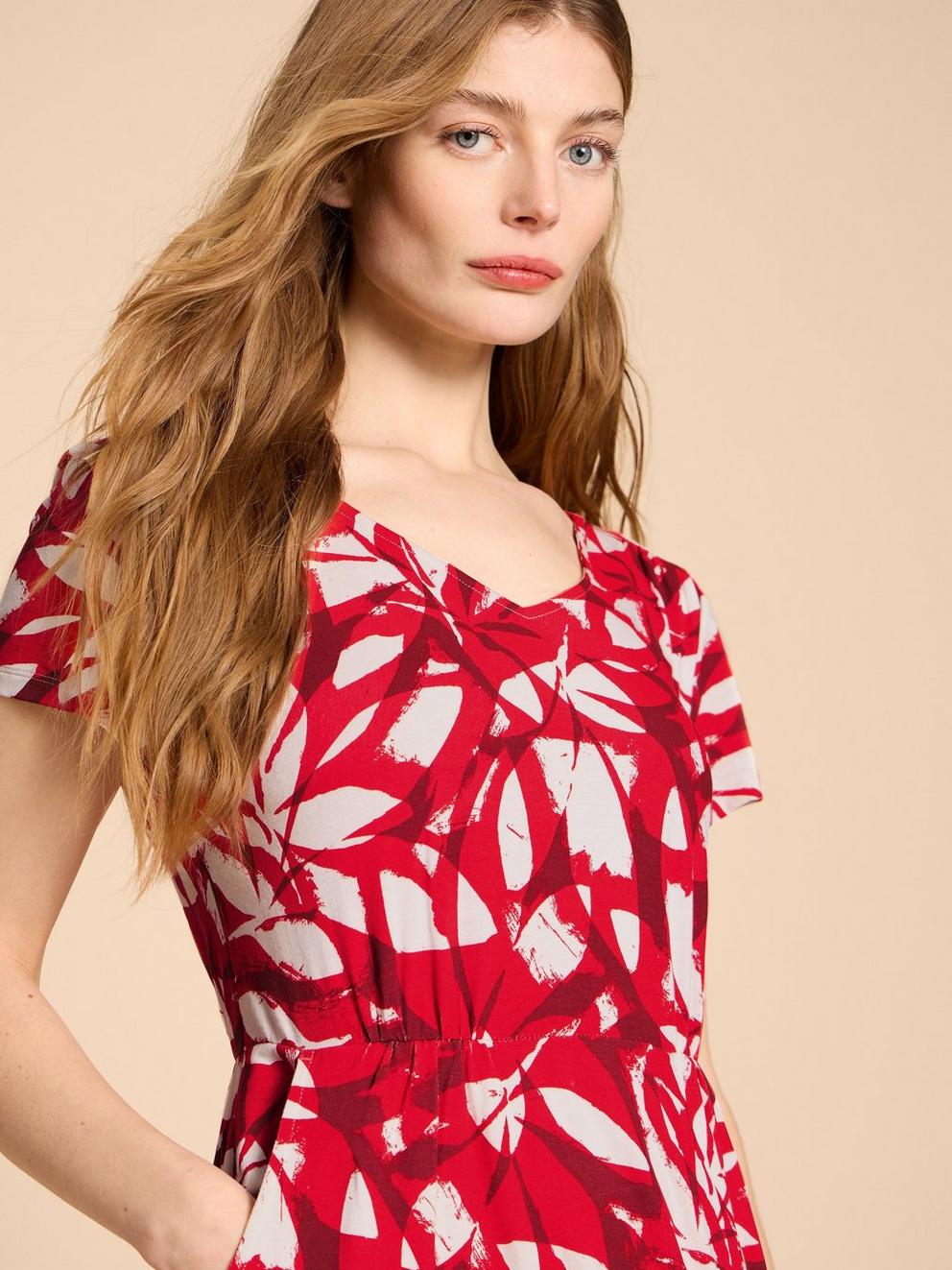 Tallie V Neck Jersey Dress in RED PR - MODEL DETAIL