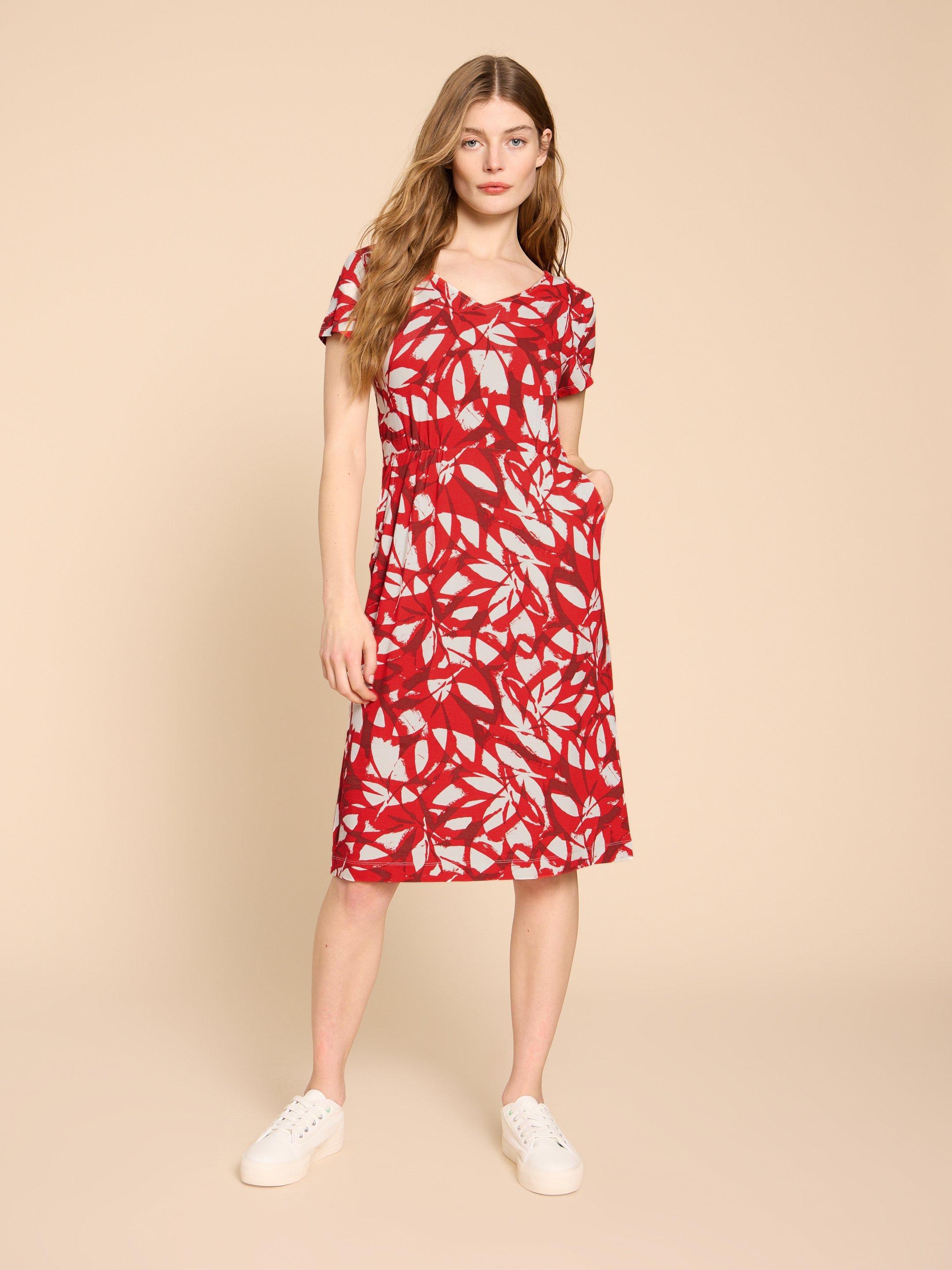 Tallie V Neck Jersey Dress in RED PR - MODEL FRONT