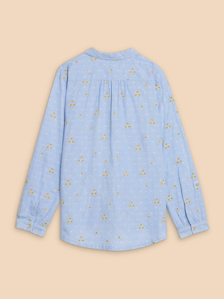 Sophie Heart Embroidered Shirt in BLUE MLT - FLAT BACK