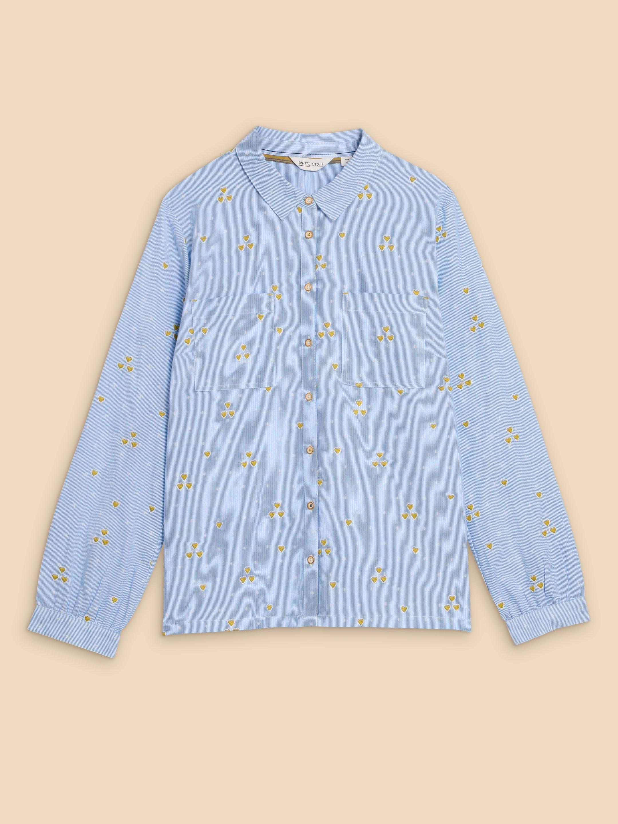 Sophie Heart Embroidered Shirt in BLUE MLT - FLAT FRONT