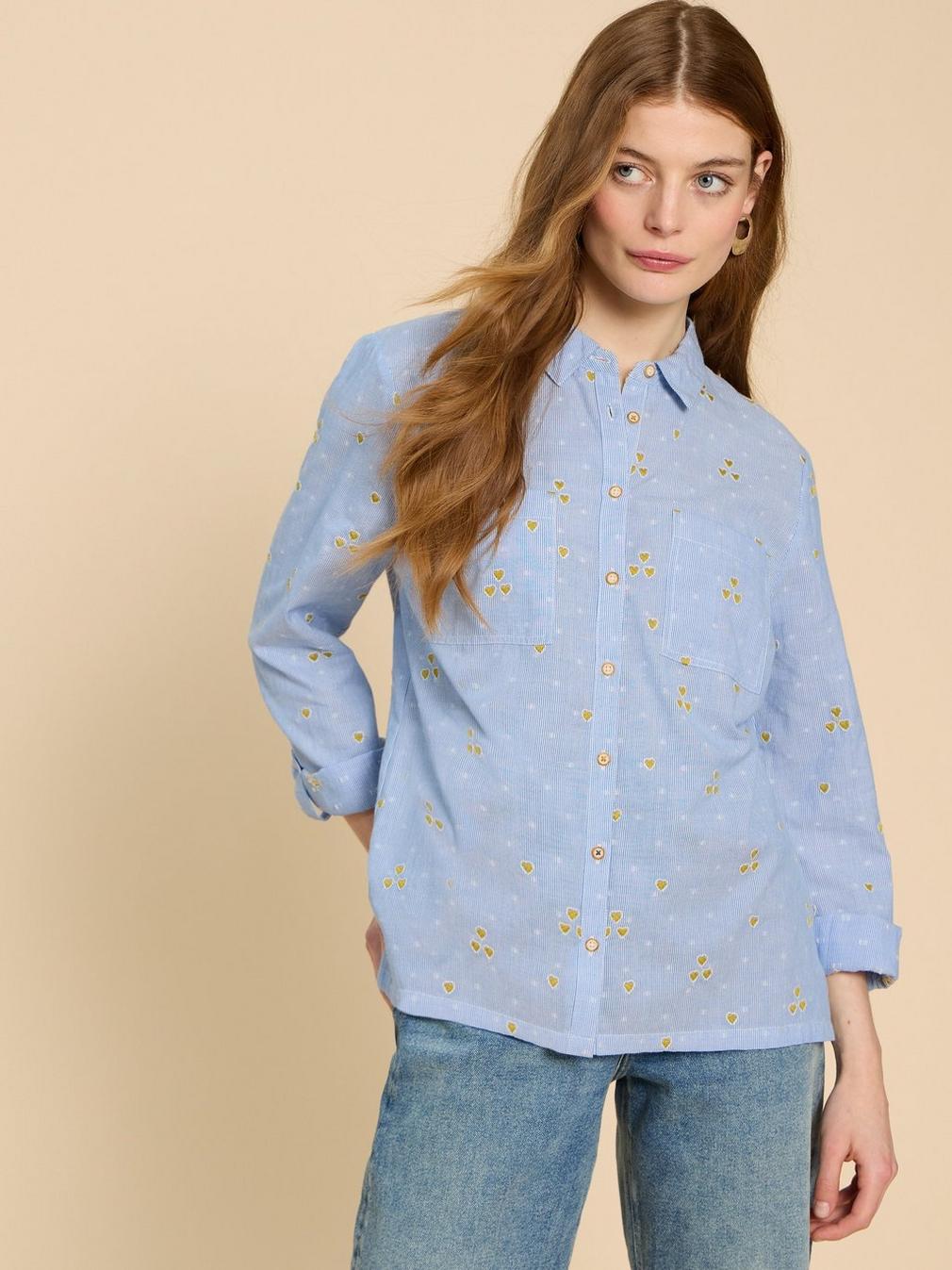 Sophie Heart Embroidered Shirt in BLUE MLT - LIFESTYLE