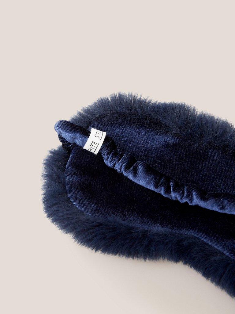 Faux Fur  Velvet Eye Mask in DARK NAVY - FLAT DETAIL
