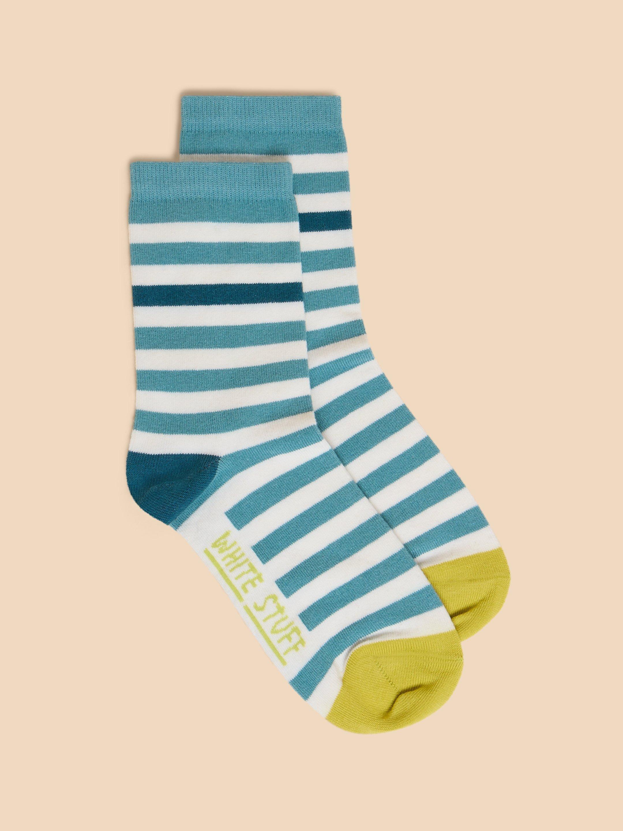 Stripe Patterned Ankle Socks in BLUE MLT - MODEL FRONT