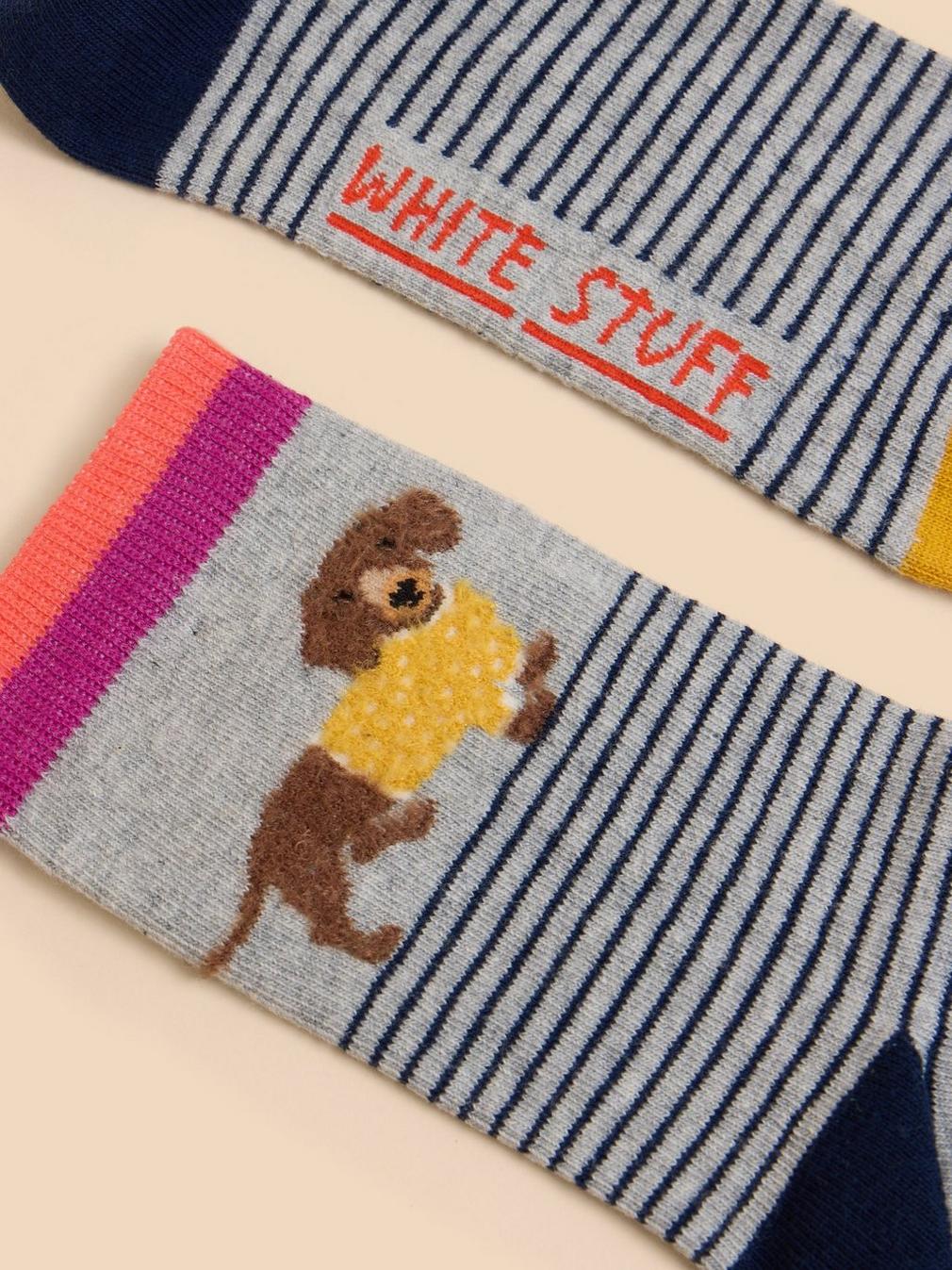 Fluffy Sausage Dog Ankle Sock in GREY MLT - FLAT FRONT