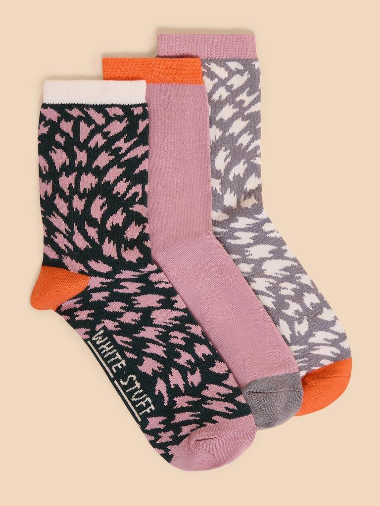 3 Pack Brushstroke Ankle Sock in PINK MULTI | White Stuff