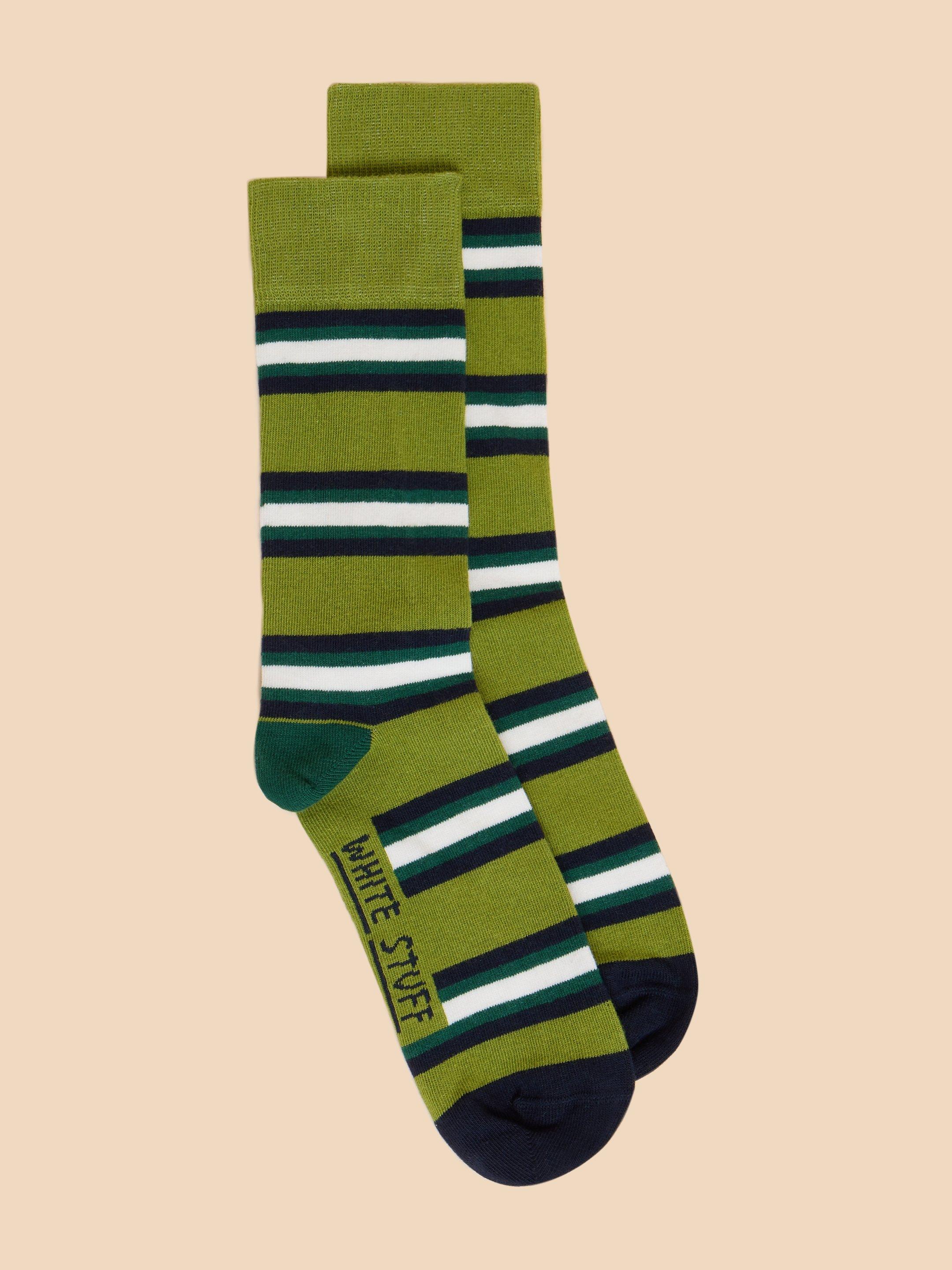 Spaced Stripe Ankle Sock in GREEN MLT - MODEL FRONT