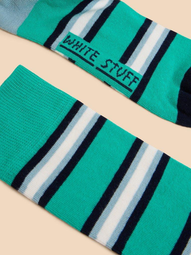 Spaced Stripe Ankle Sock in TEAL MLT - FLAT FRONT