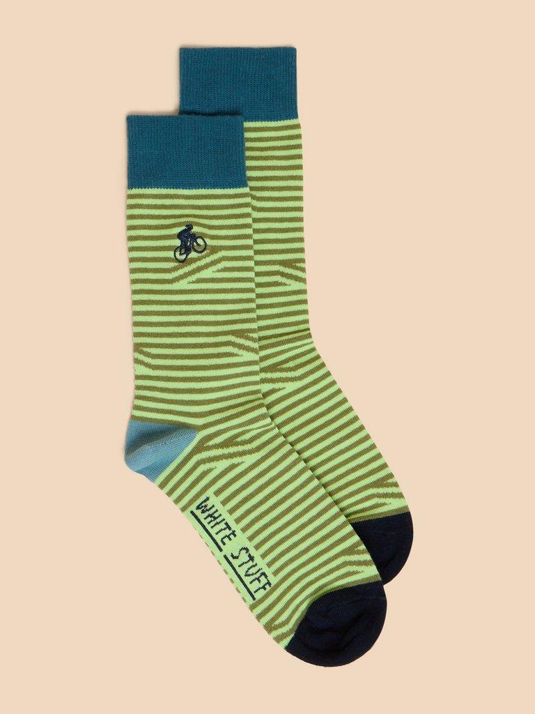 Embroidered Bicycle Ankle Sock in GREEN MLT - MODEL FRONT