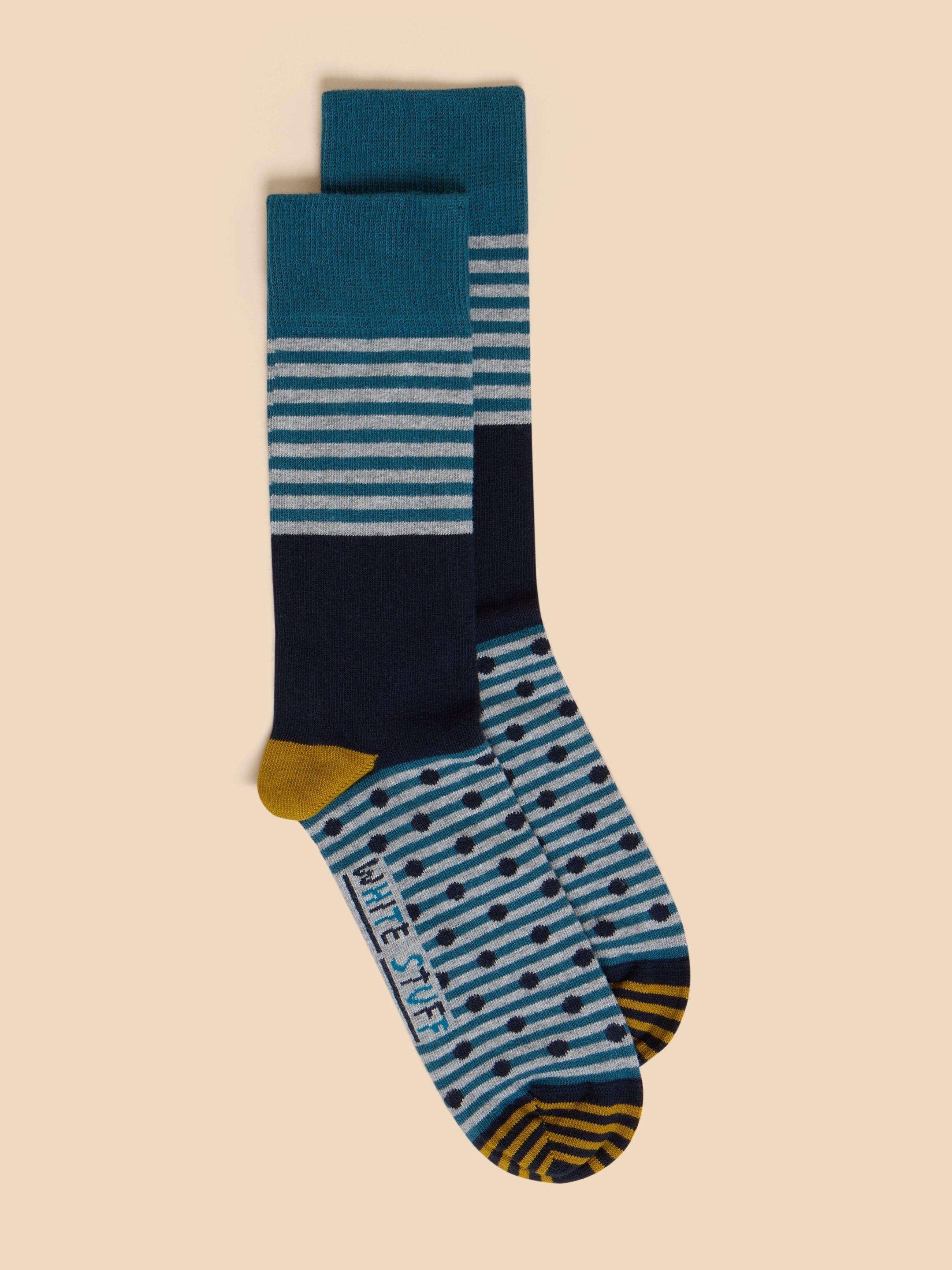 Hotch Potch Ankle Sock in NAVY MULTI - MODEL FRONT