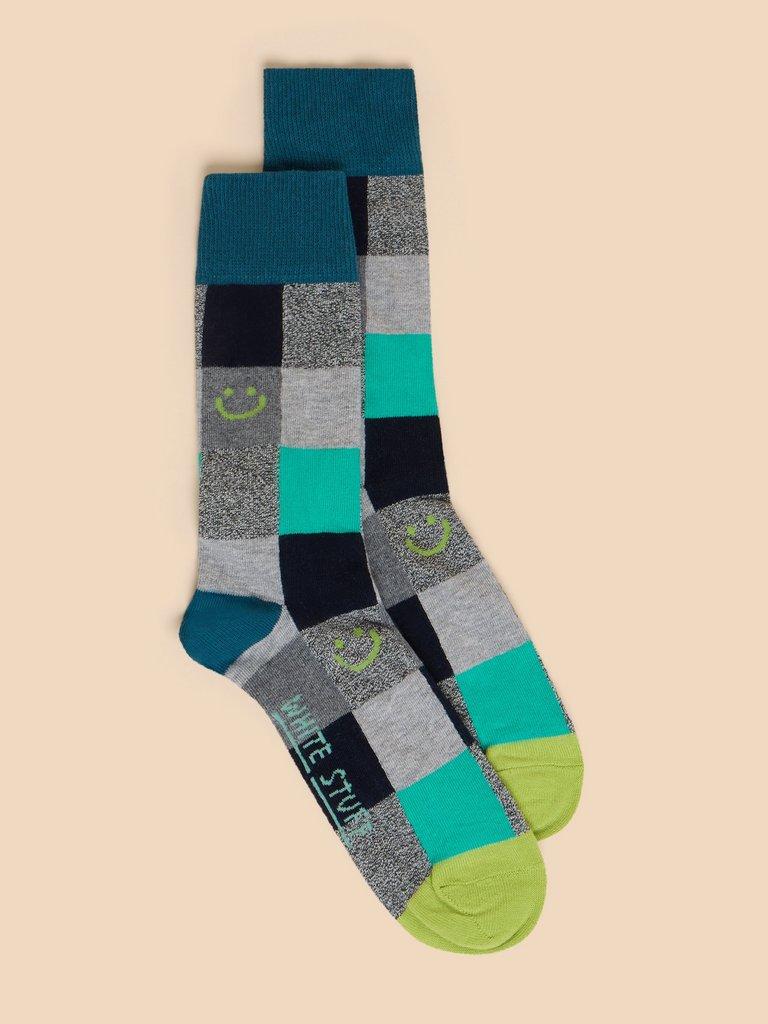 Smiley Check Ankle Sock in GREY MLT - MODEL FRONT