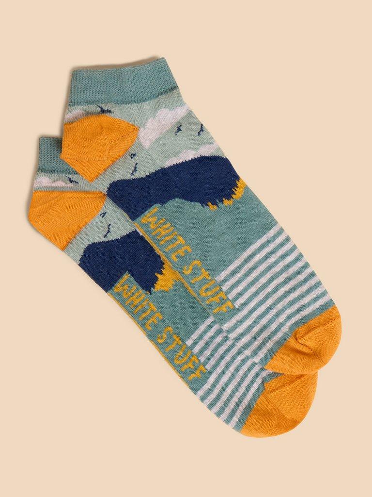 Hiking Scenic Trainer Sock in YELLOW MLT - MODEL FRONT