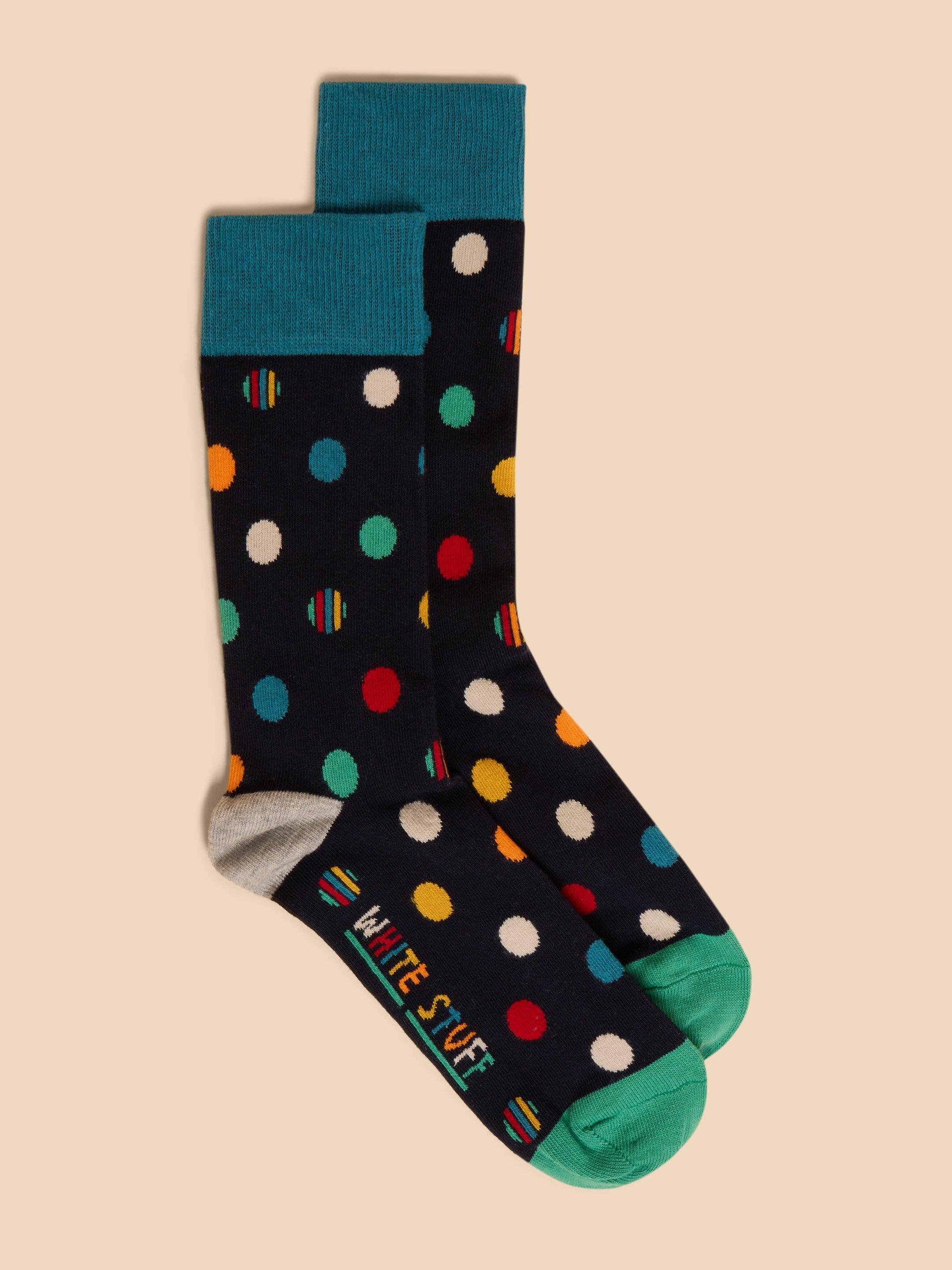 Polka Dot Ankle Sock in NAVY MULTI - MODEL FRONT