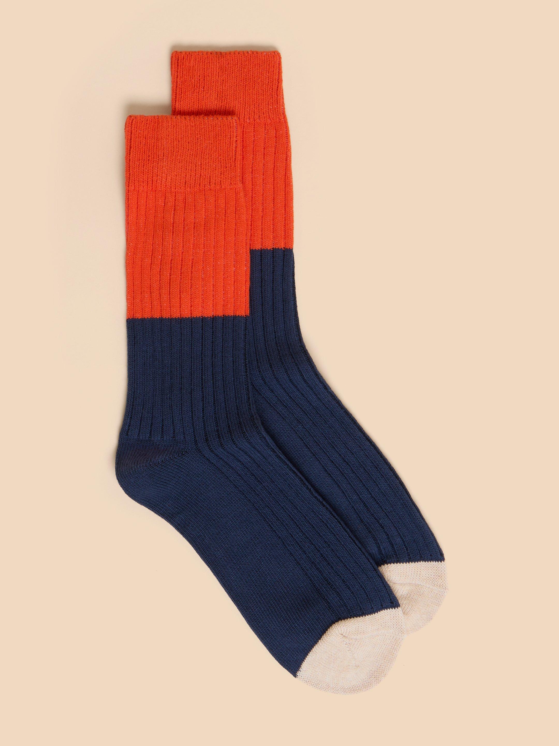 Ribbed Colour Block Ankle Sock in NAVY MULTI - MODEL FRONT