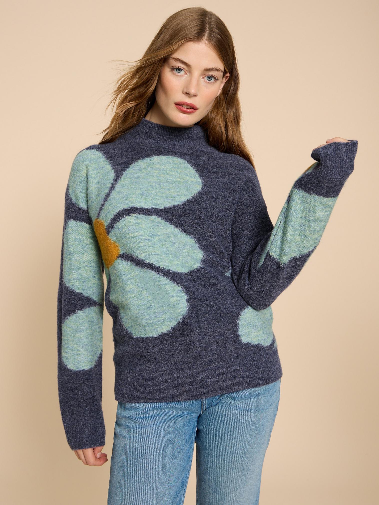 CELIA HIGH NECK FLORAL JUMPER in BLUE MLT - LIFESTYLE