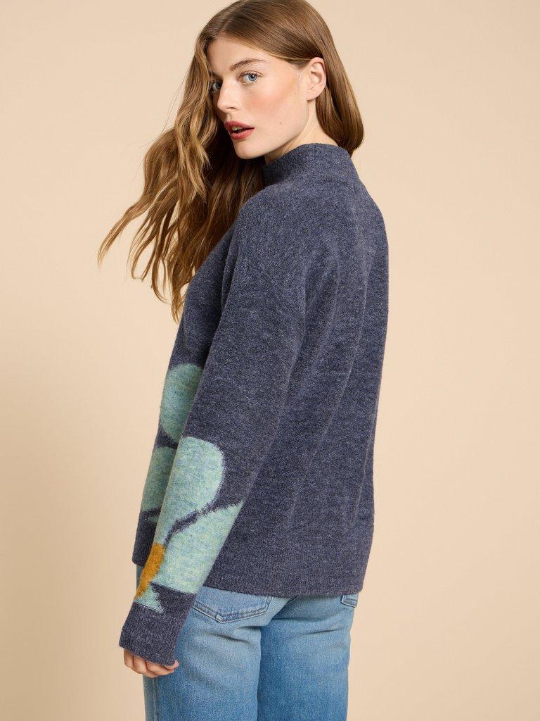 CELIA HIGH NECK FLORAL JUMPER in BLUE MLT - MODEL BACK