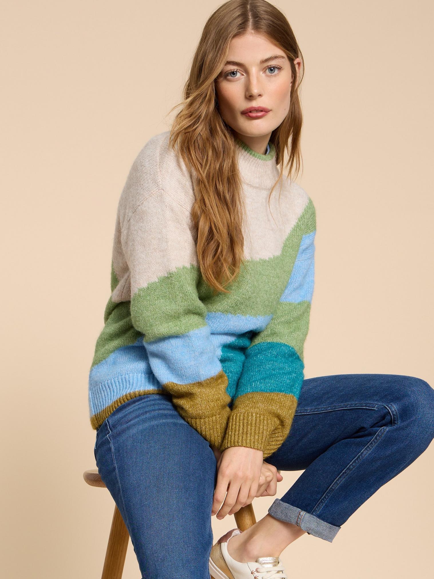 DAISY COLOUR BLOCK JUMPER  in GREEN MLT - LIFESTYLE
