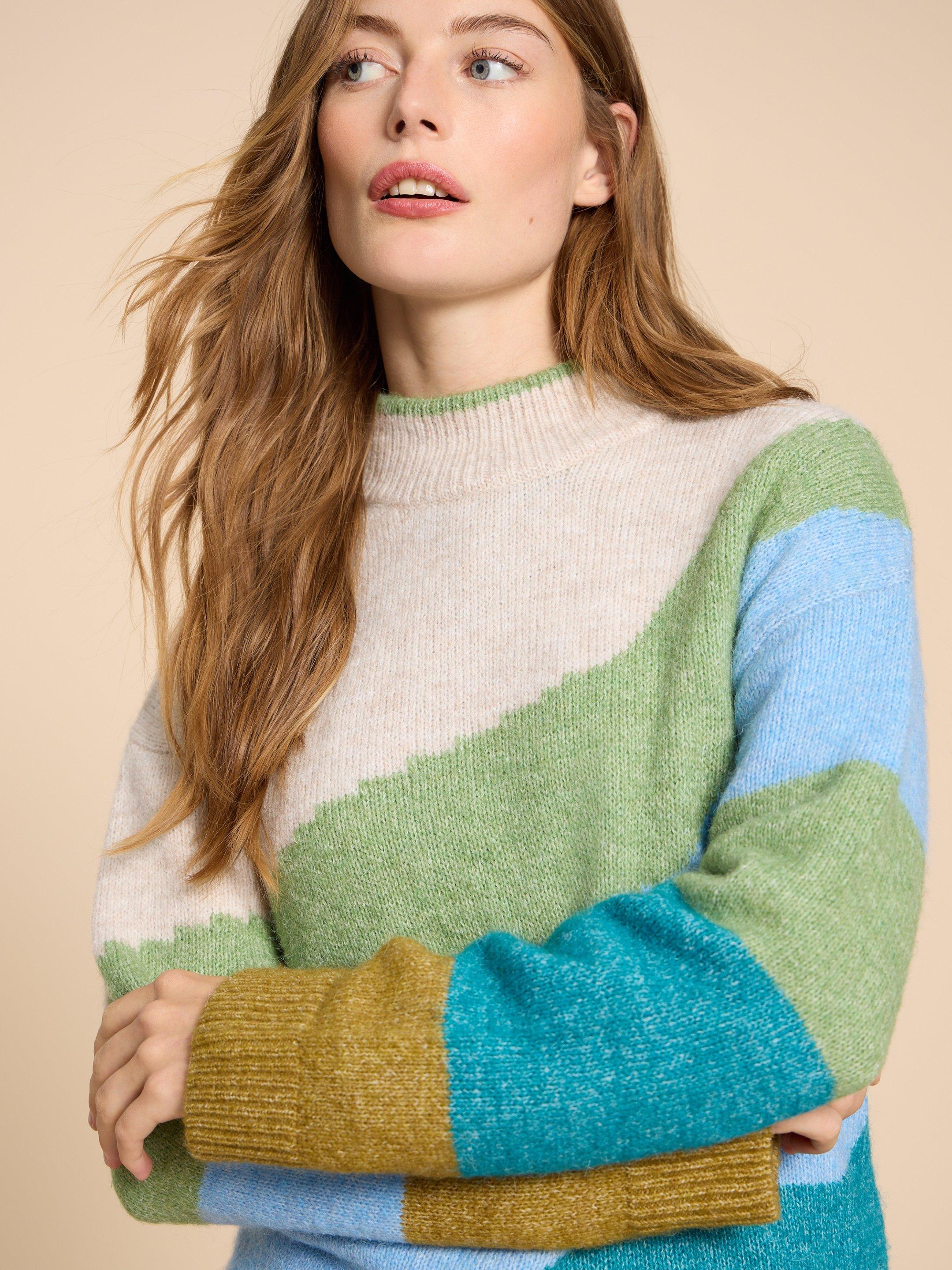 DAISY COLOUR BLOCK JUMPER in GREEN MULTI White Stuff