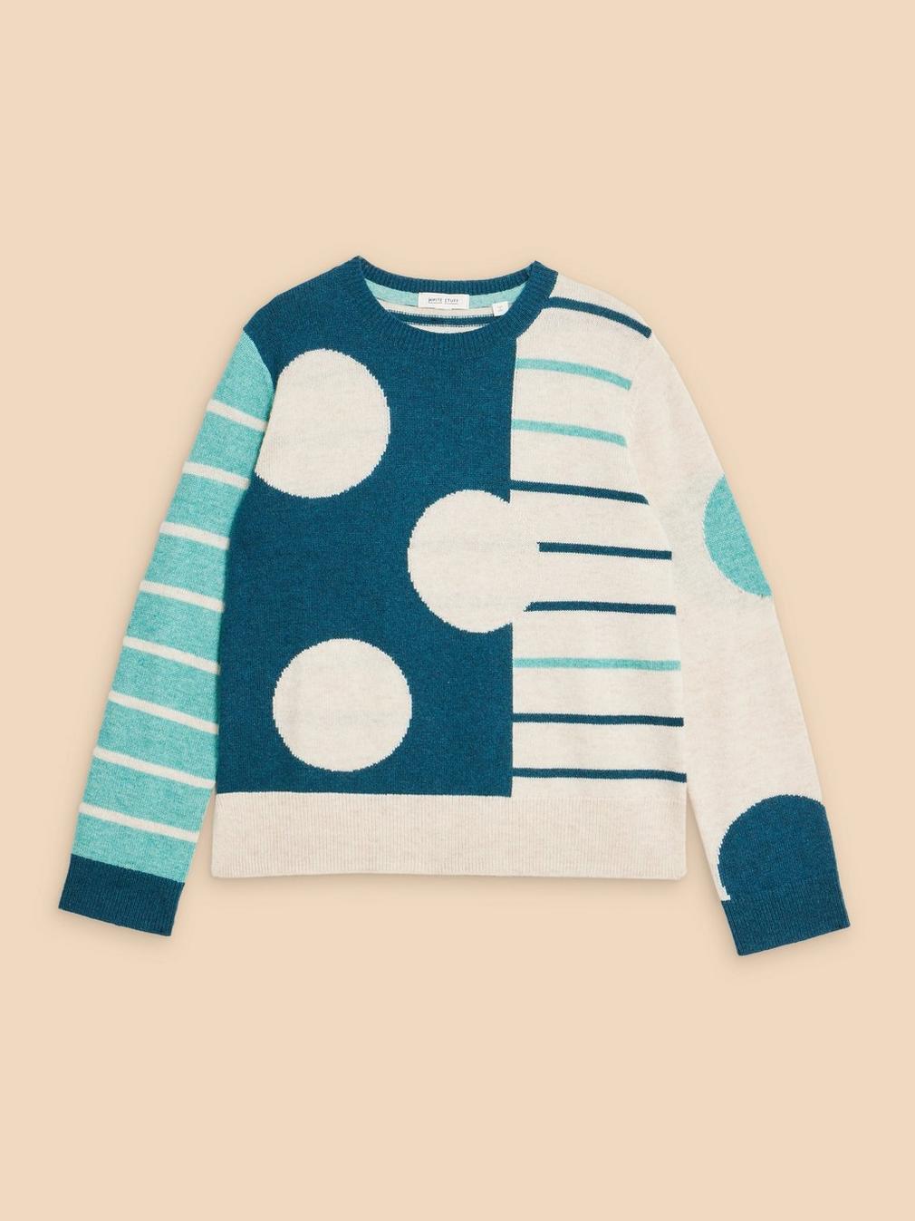 JADE SPOTSTRIPE JUMPER in TEAL MLT - FLAT FRONT