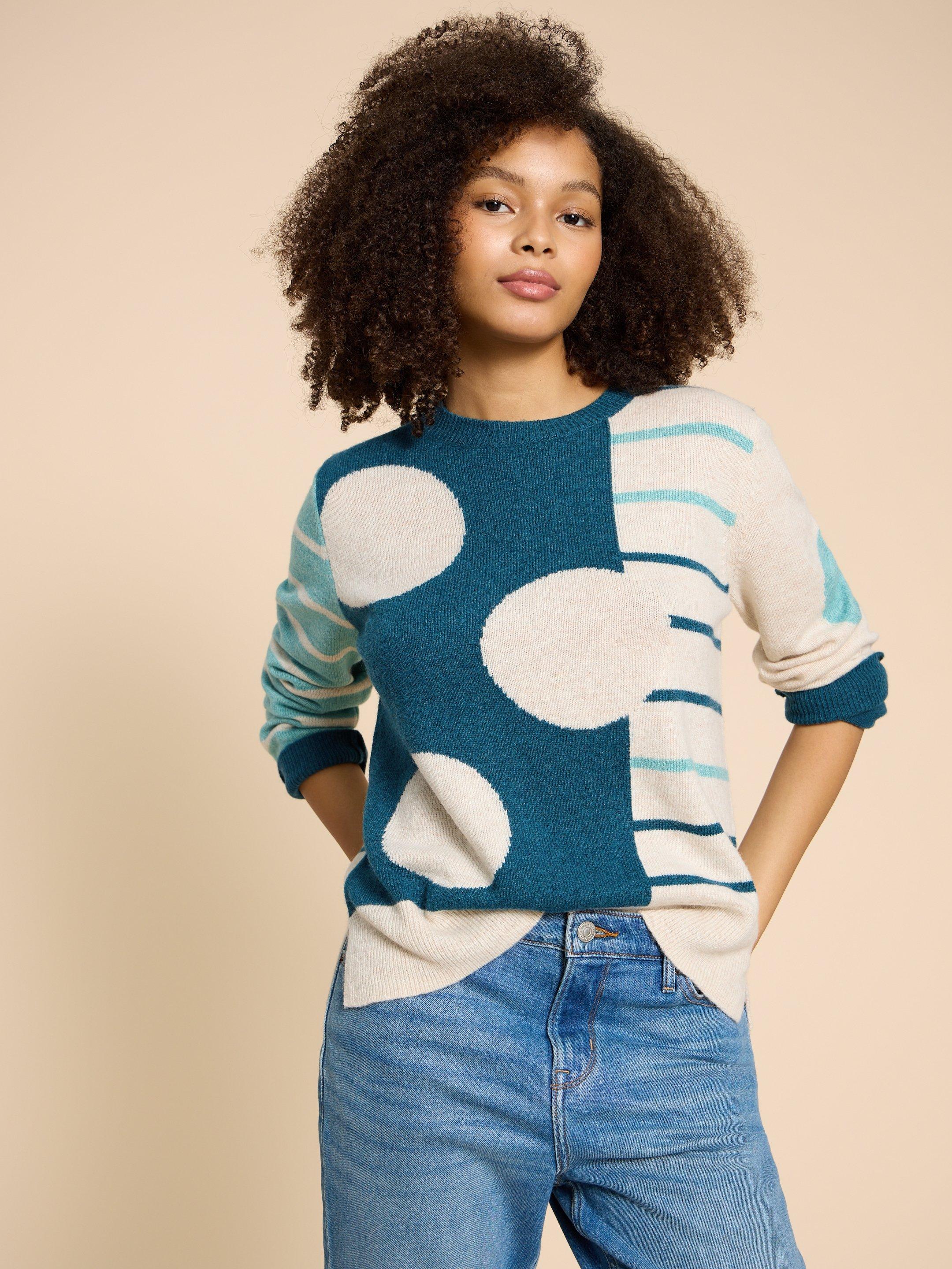 JADE SPOTSTRIPE JUMPER in TEAL MULTI