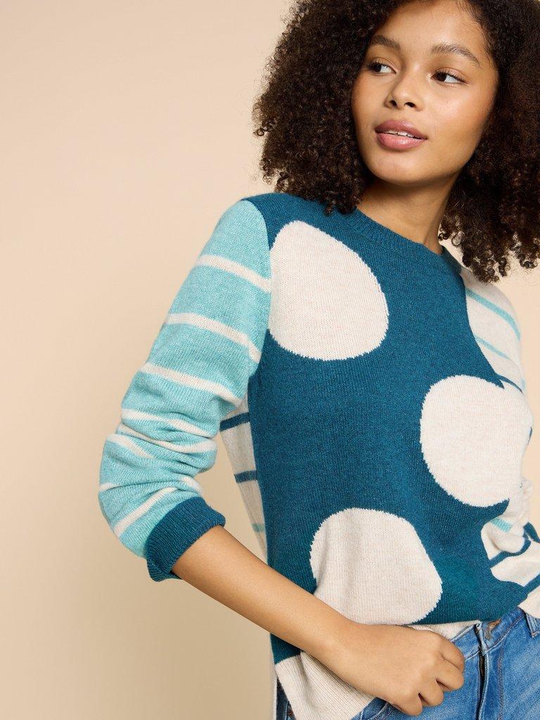 JADE SPOTSTRIPE JUMPER in TEAL MULTI