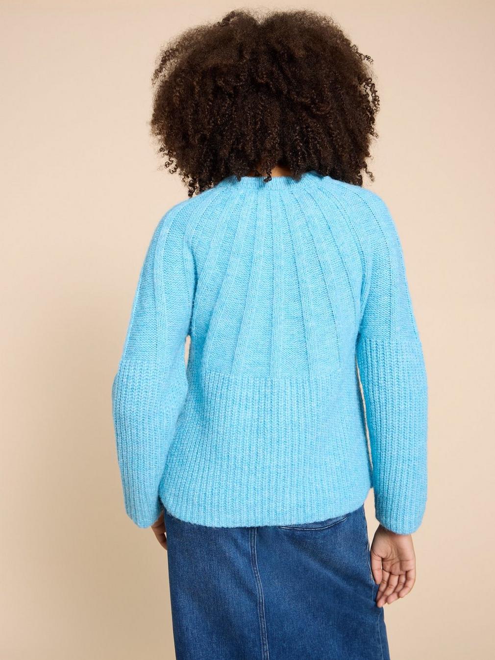 CLOVER JUMPER  in MID BLUE - MODEL BACK