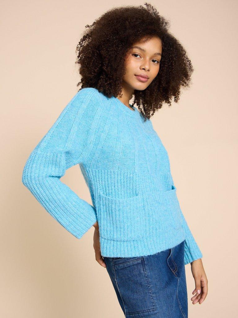 CLOVER JUMPER  in MID BLUE - MODEL FRONT