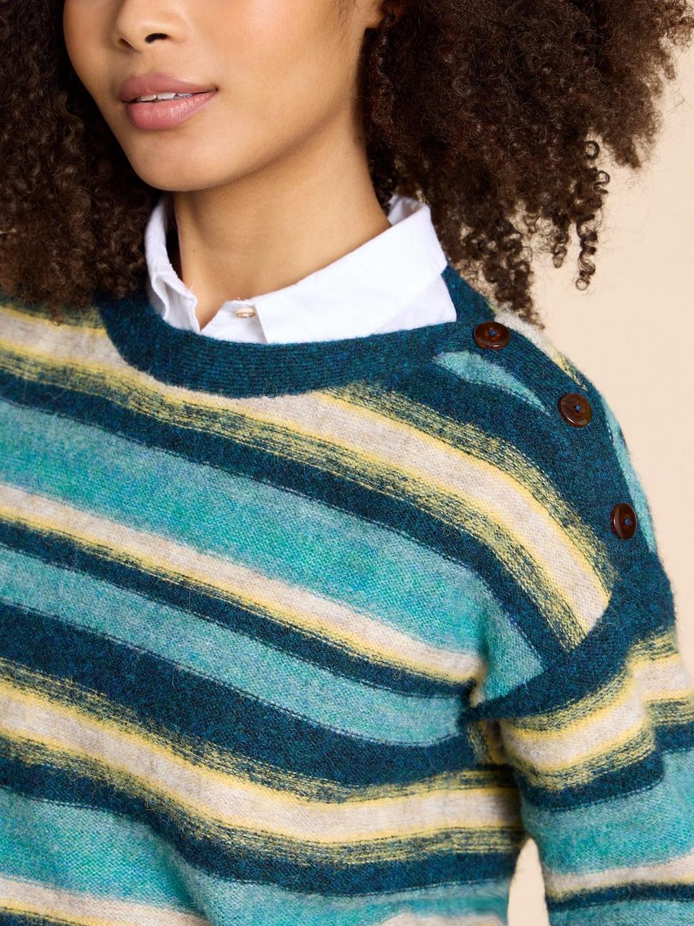 SICILY JUMPER in BLUE MLT - MODEL DETAIL