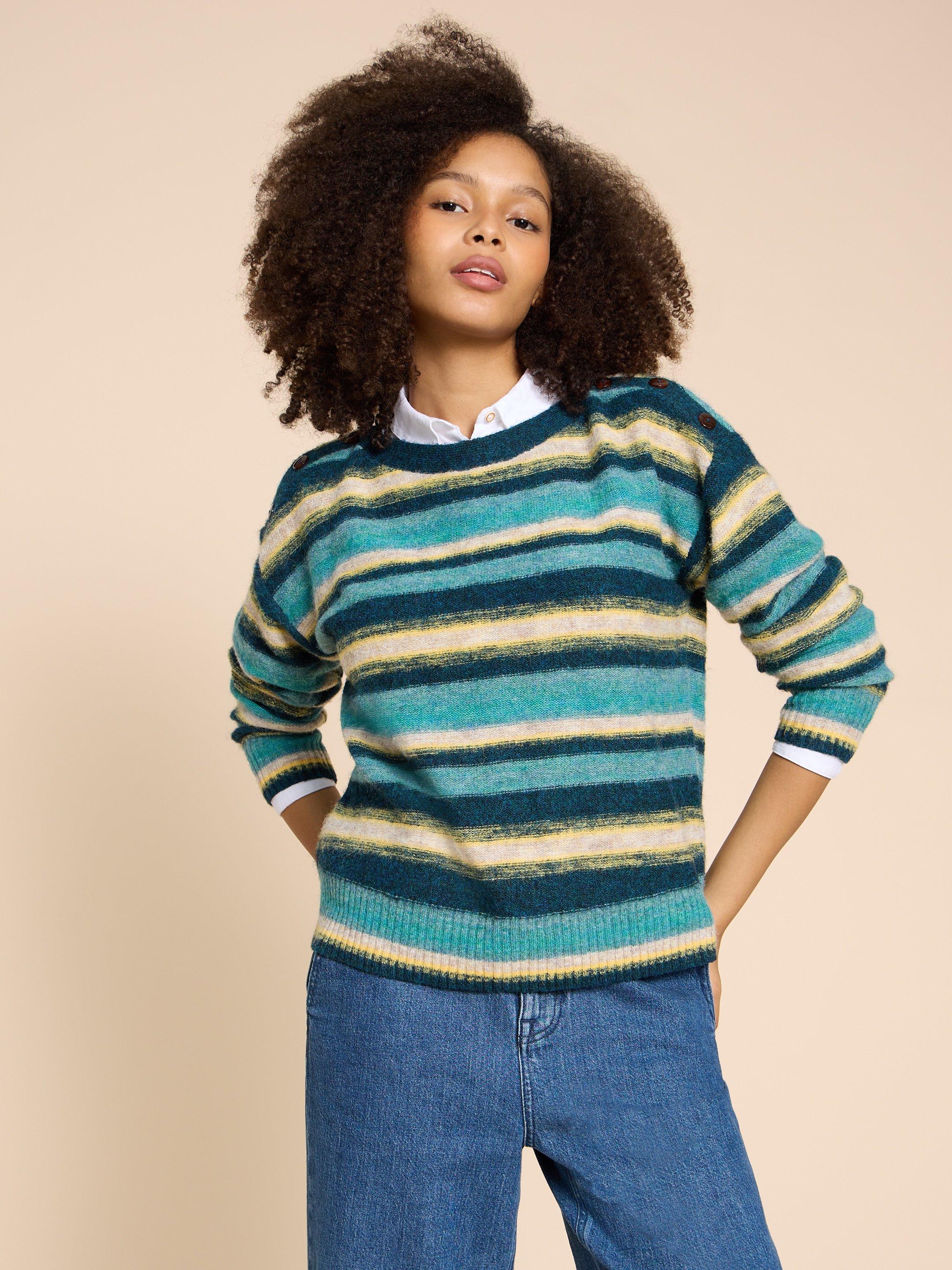 SICILY JUMPER in BLUE MLT - MODEL FRONT