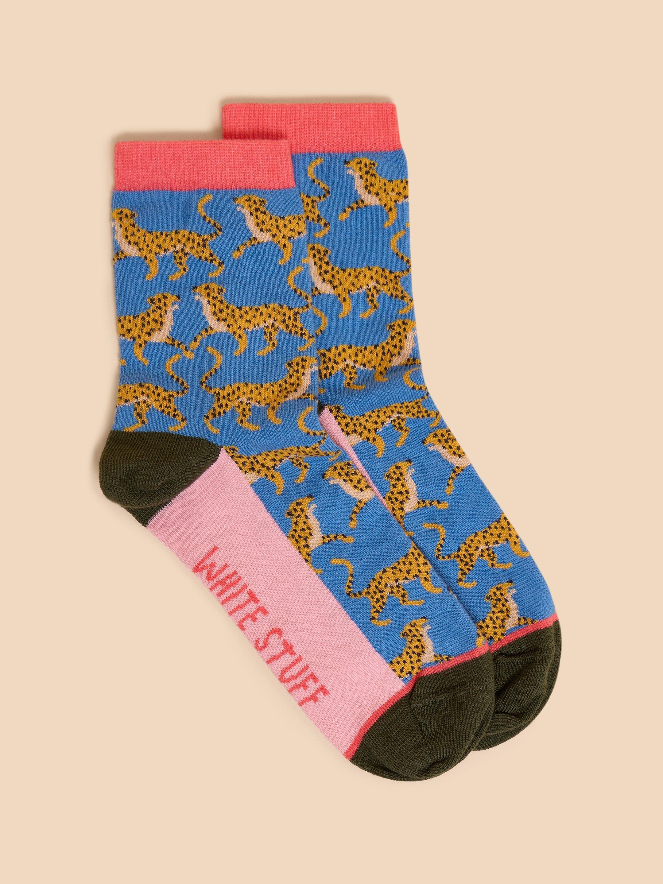 Cheetah Ankle Sock in BLUE MLT - MODEL FRONT
