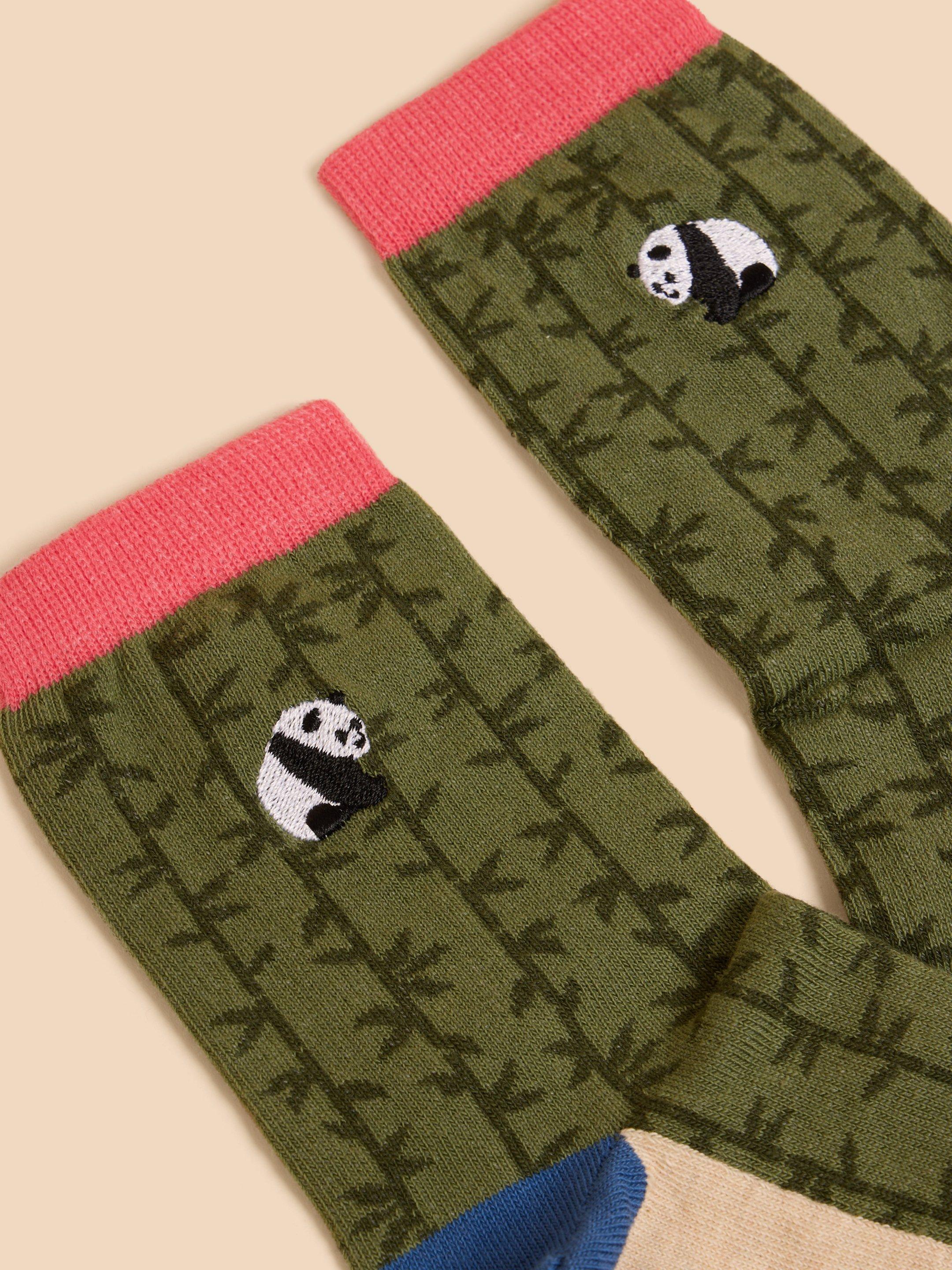 Embroidered Panda Ankle Sock in GREEN MLT - FLAT FRONT