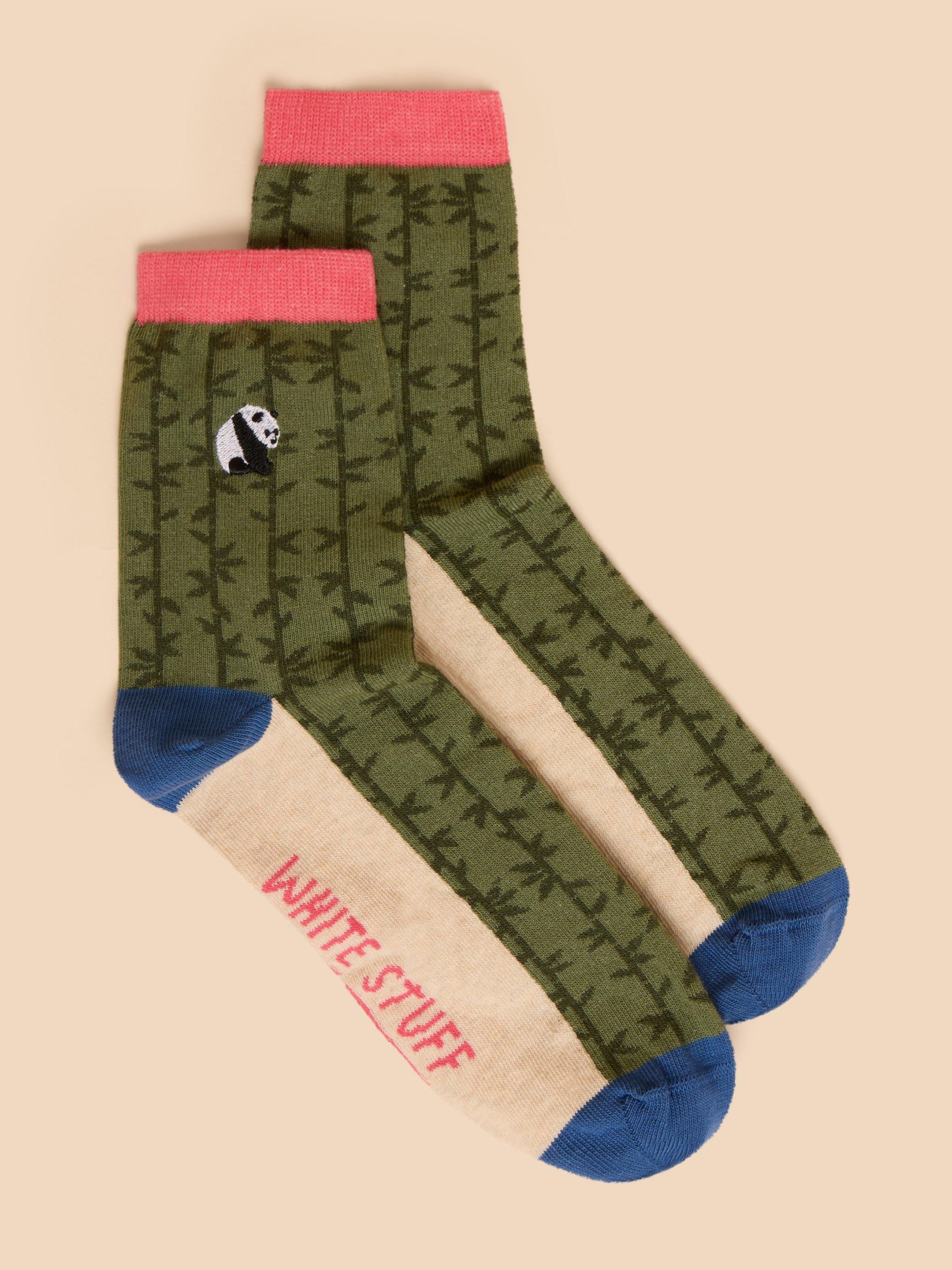 Embroidered Panda Ankle Sock in GREEN MLT - MODEL FRONT