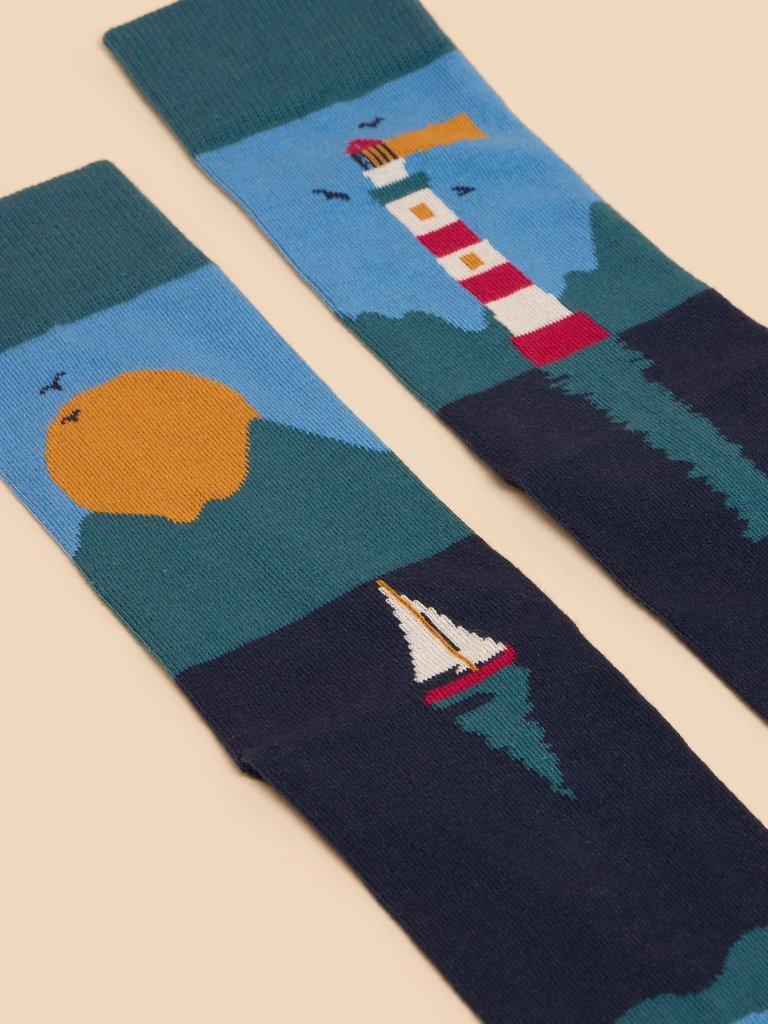 Lighthouse Scenic Ankle Sock in BLUE MLT - FLAT FRONT
